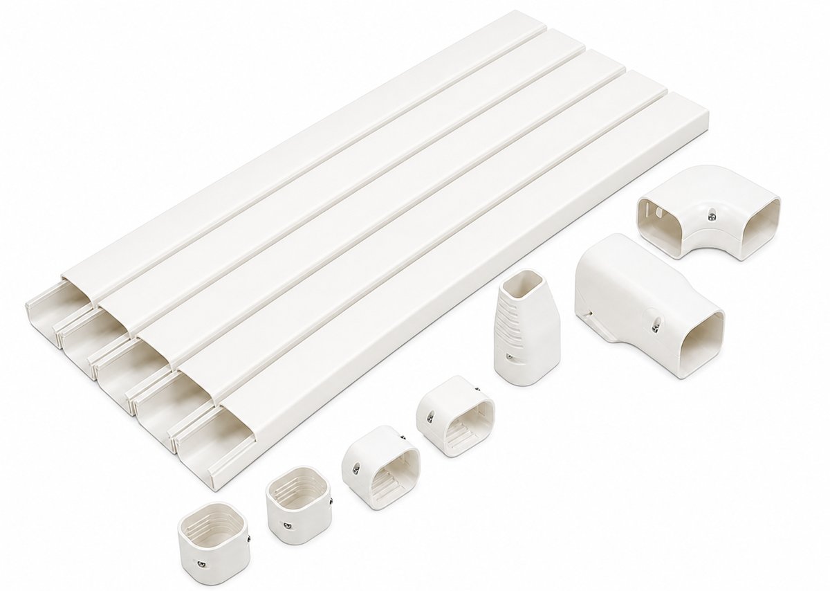 4 inch mini-split line set cover kit with straight duct, bend, and fittings